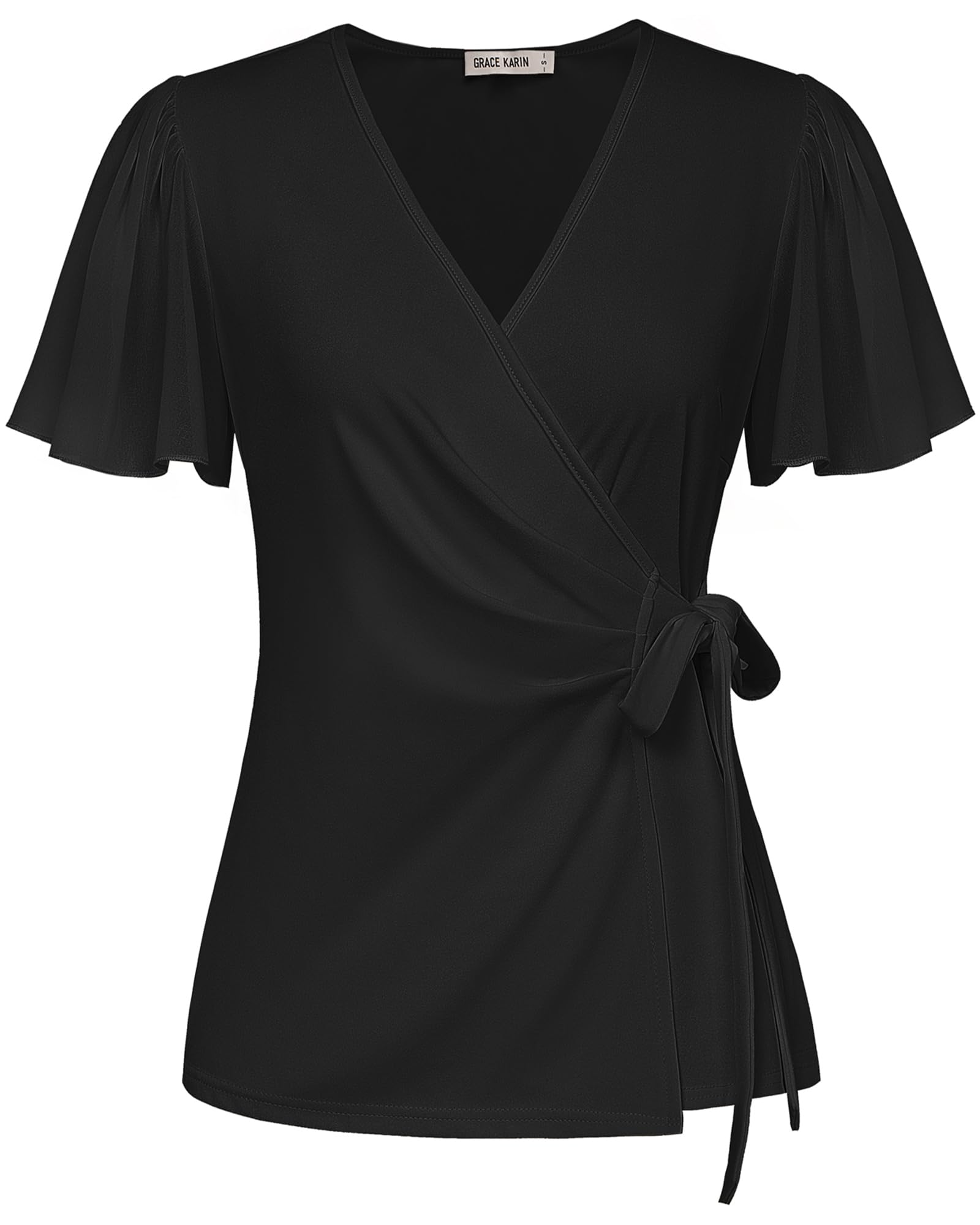 GRACE KARIN Dressy Business Casual Women's Summer Chiffon V-Neck Short Sleeve Blouses