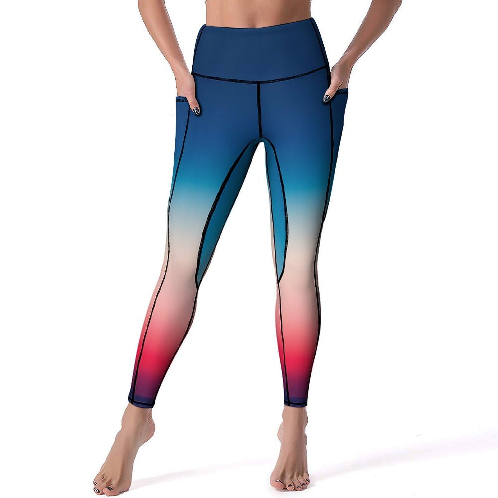 Generic Women's Leggings Fiery Twilight Blend-437 High Waisted Yoga Pants with Pockets for Workout